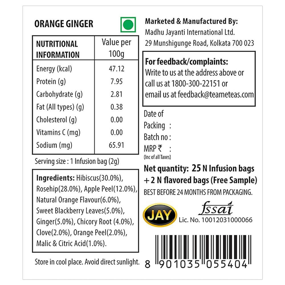 TE-A-ME Rejuvenate Orange Ginger Infusion Tea Bags TE-A-ME