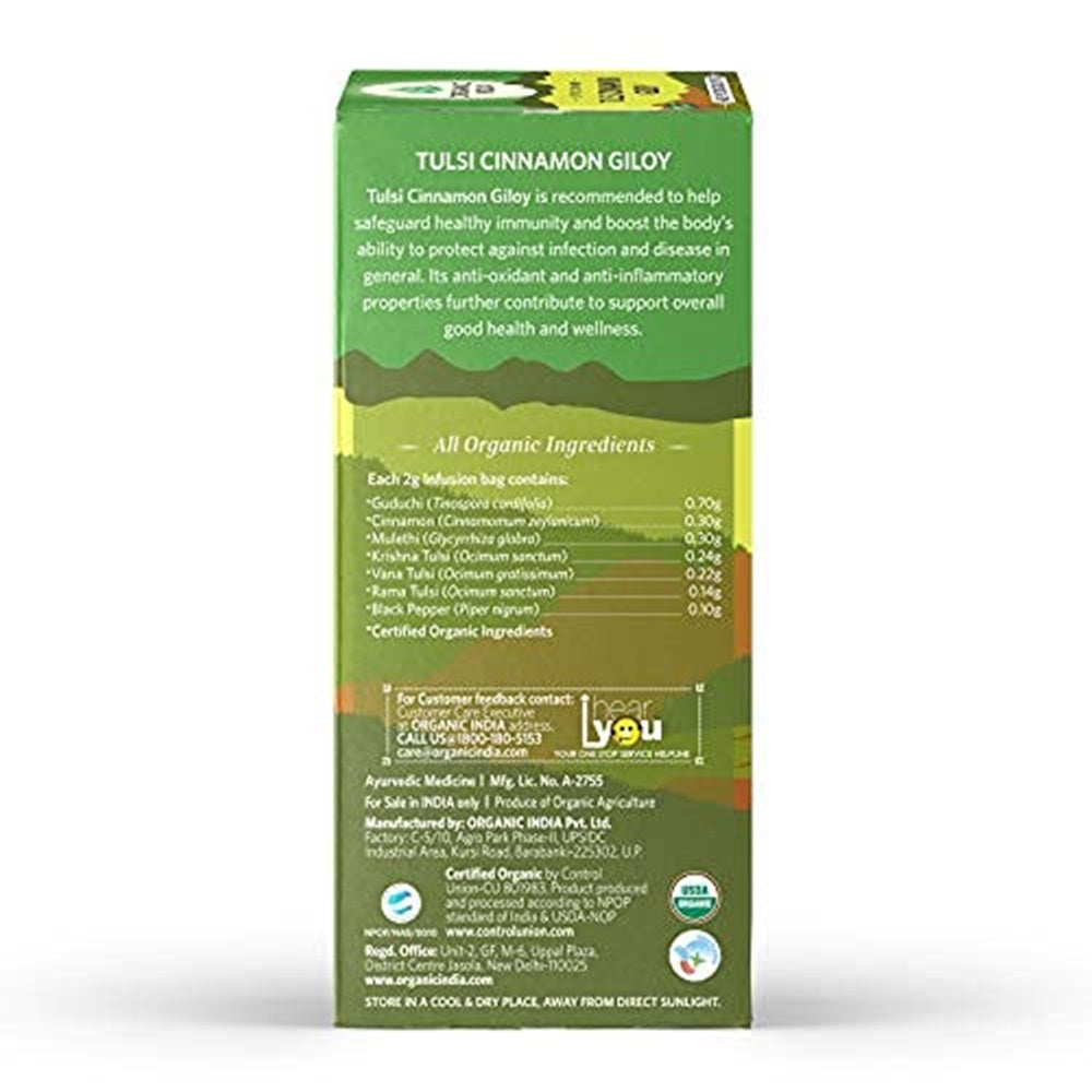 Organic India Tulsi Cinnamon Giloy Tea Bags Organic India