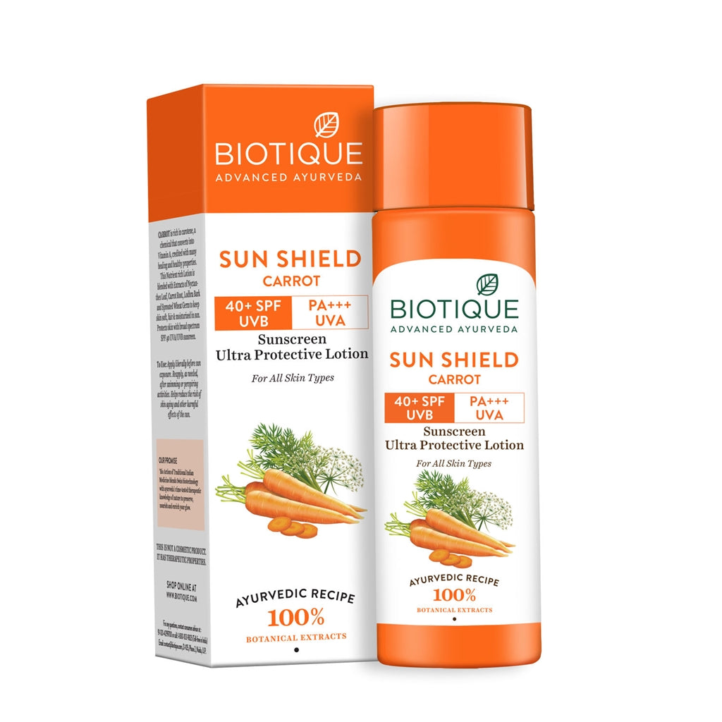 Biotique Advanced Ayurveda Bio Carrot 40+ SPF UVA/UVB Sunscreen Ultra Soothing Face Lotion - Safuron