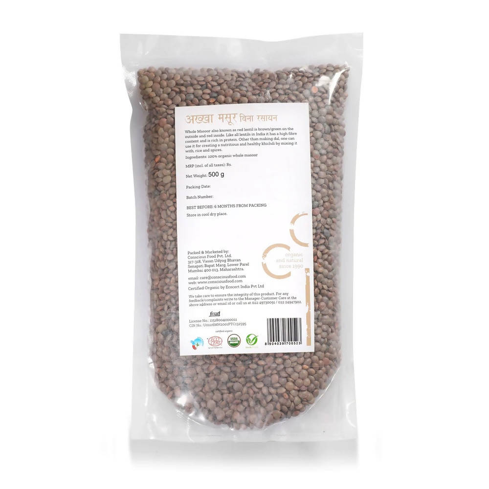 Conscious Food Organic Whole Red Lentil (Masoor Whole) Conscious Food