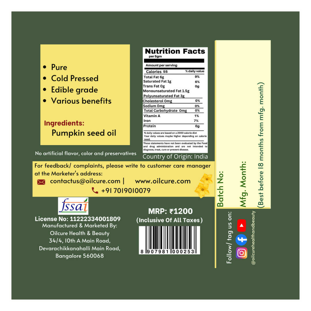 Oilcure Pumpkin Seed Oil Cold Pressed Oilcure