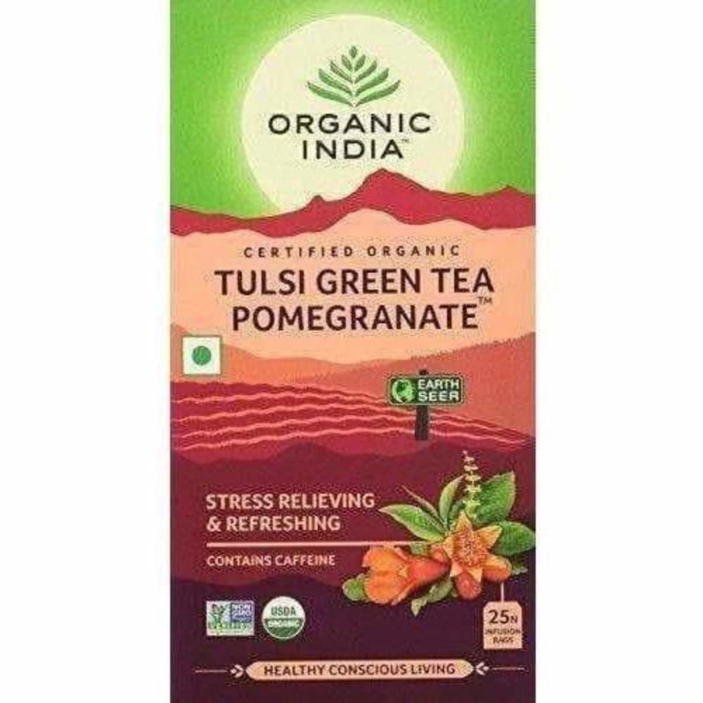 Organic India Tulsi Green Tea, Pomegranate, 25 Tea Bags Organic India