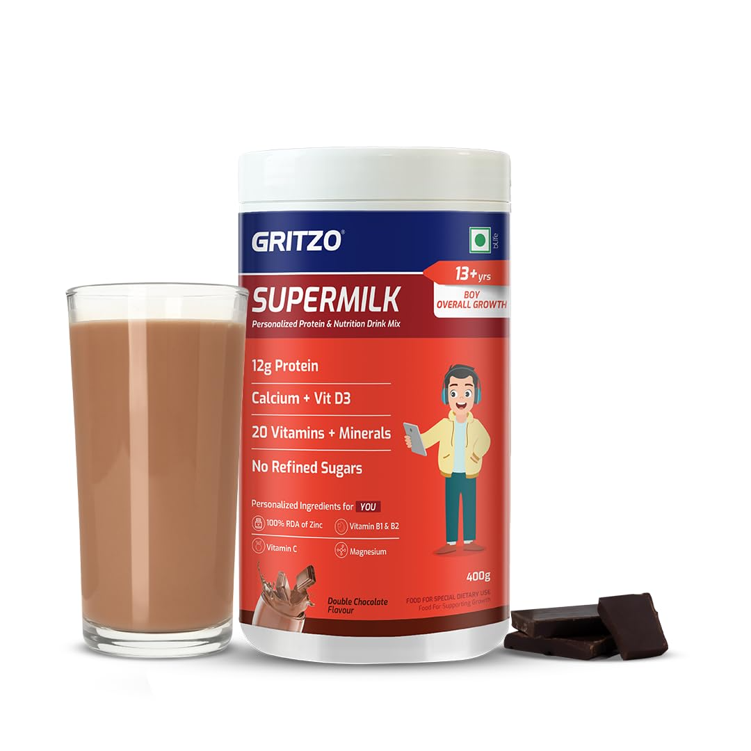 Gritzo Supermilk Overall Growth Powder 13+Y (Teen Athletes), Health Drink For Boys Gritzo