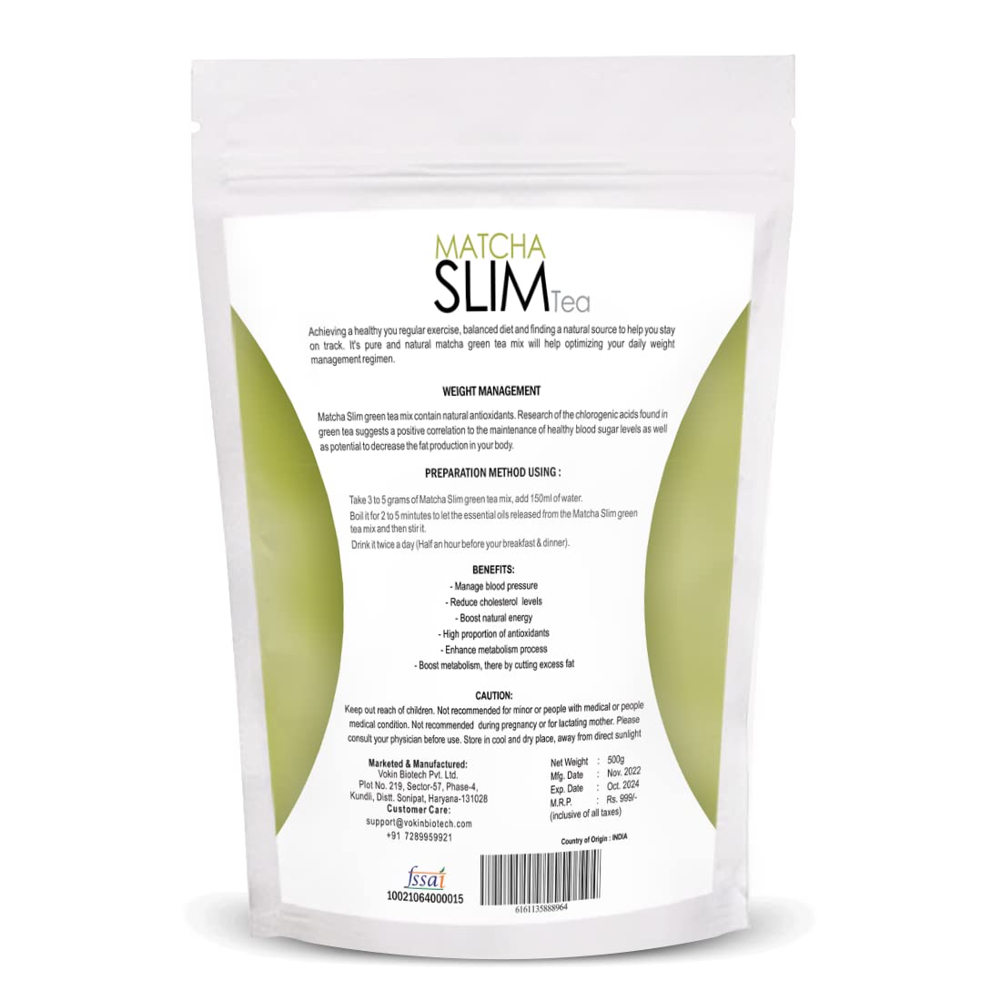 Vokin Biotech Matcha Green Tea Powder Supports Weight Loss Management | Rich In Antioxidants Vokin Biotech