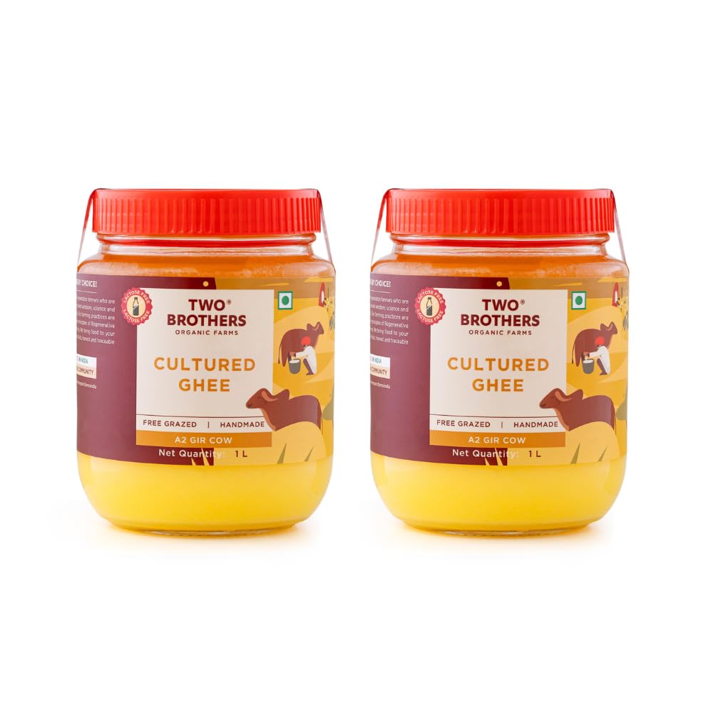 Two Brothers Organic Farms A2 Gir Cow Cultured Ghee | Cultured Cow Desi Ghee | Curd-Churned Bilona Ghee | Pure, Natural, and Healthy - Safuron