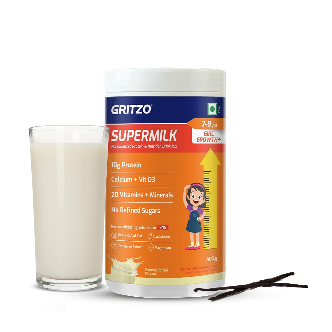 Gritzo SuperMilk Height+ (7-12y Girls), 10g Protein (Creamy Vanilla) Gritzo
