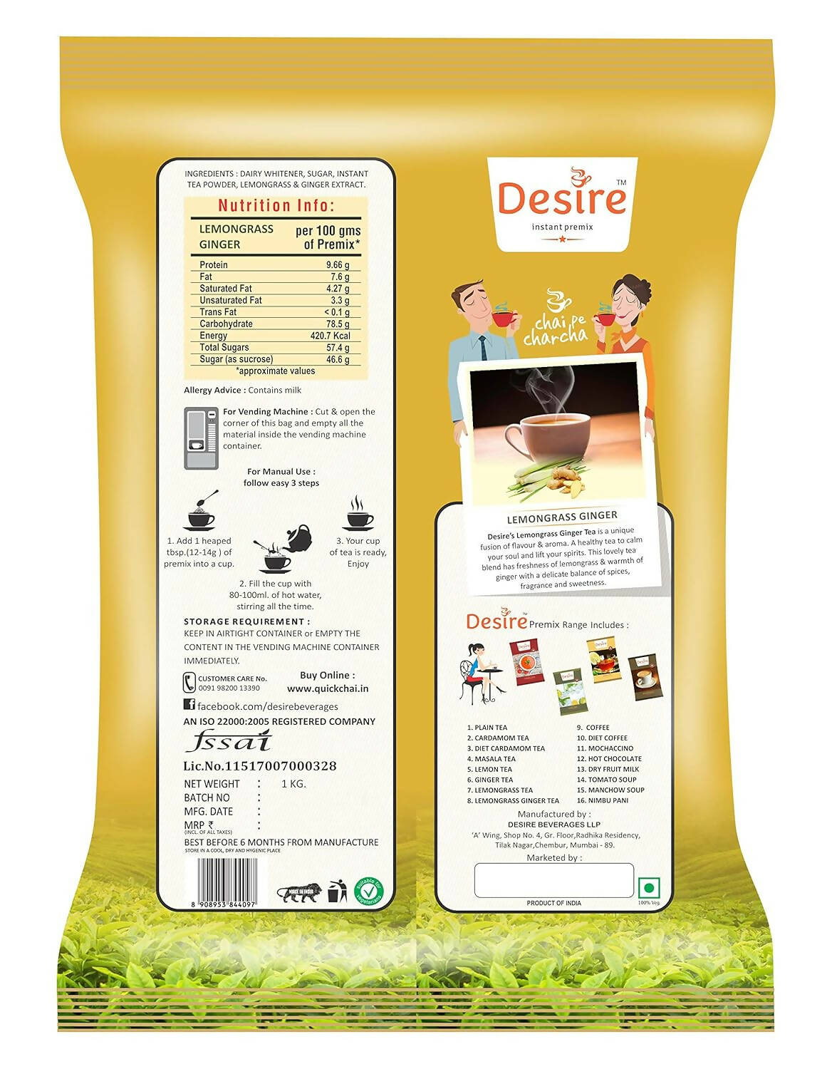 Desire Lemon Grass Ginger Tea Instant Premix Desire