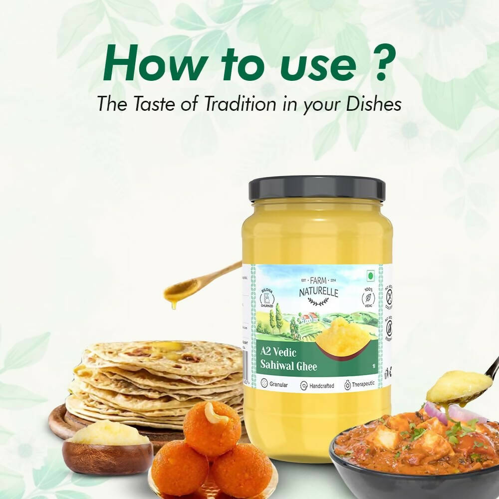 Farm Naturelle A2 Vedic Sahiwal Ghee - Desi Cow Ghee | Natural, Healthy, and Pure | Cultured Cow Ghee Farm Naturelle