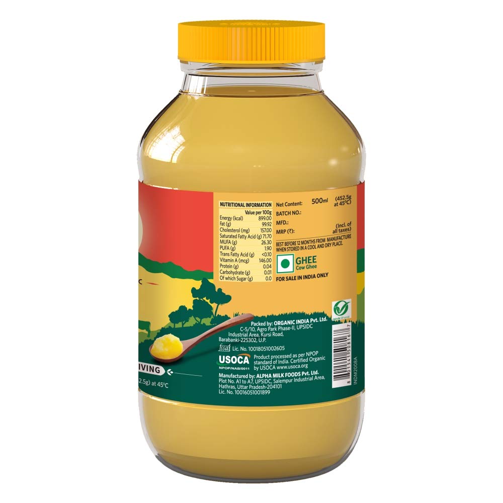 Organic India Cow Ghee | Pure and Natural Desi Ghee - Traditional Curd-Churned - Premium Artisanal Desi Ghee - Diet Friendly with Rich Taste Organic India