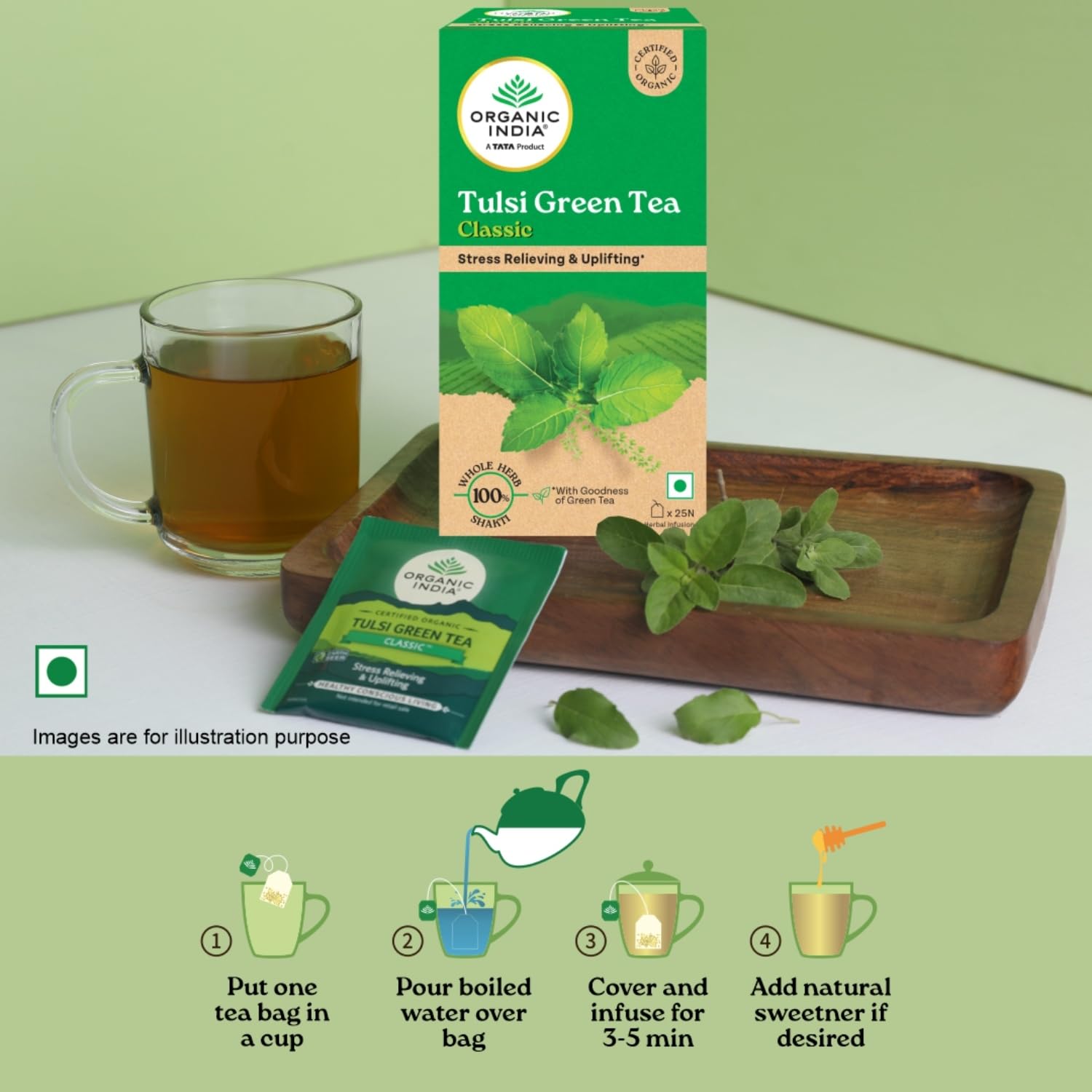 Organic India Tulsi Green Tea Classic 25 Tea bags Organic India