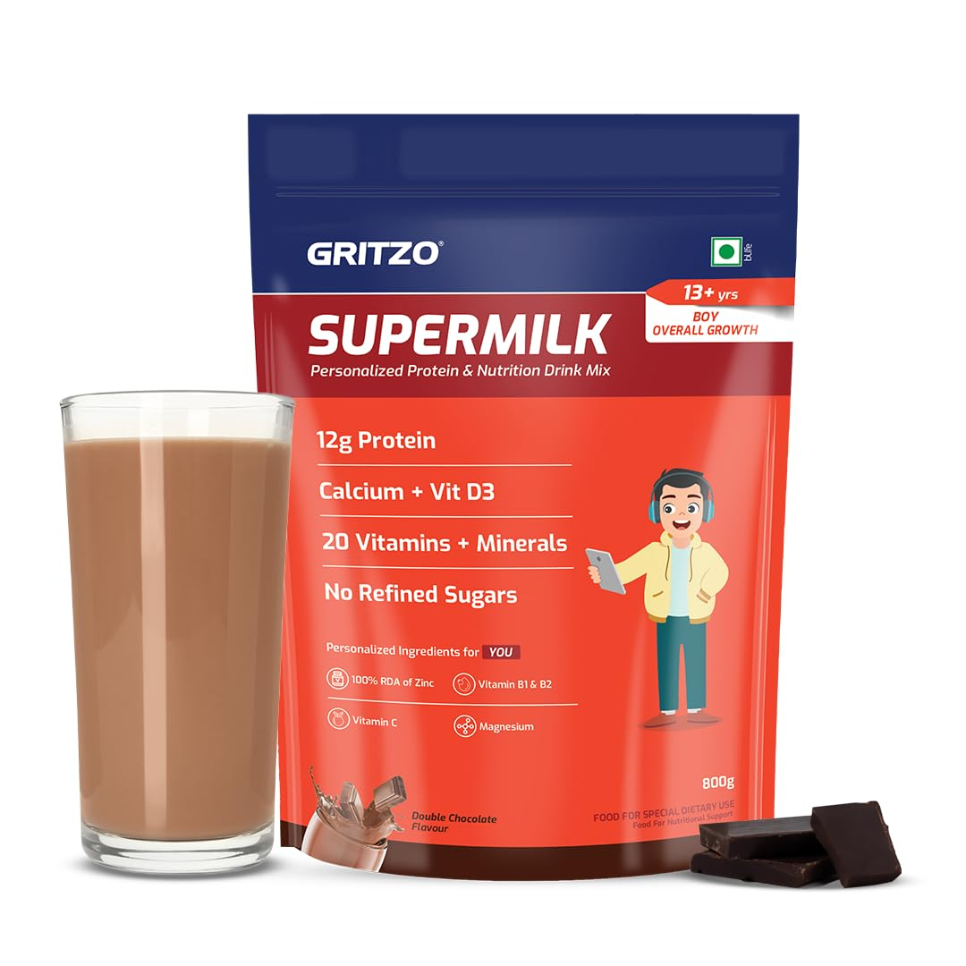 Gritzo Supermilk Overall Growth Powder 13+Y (Teen Athletes), Health Drink For Boys - Safuron