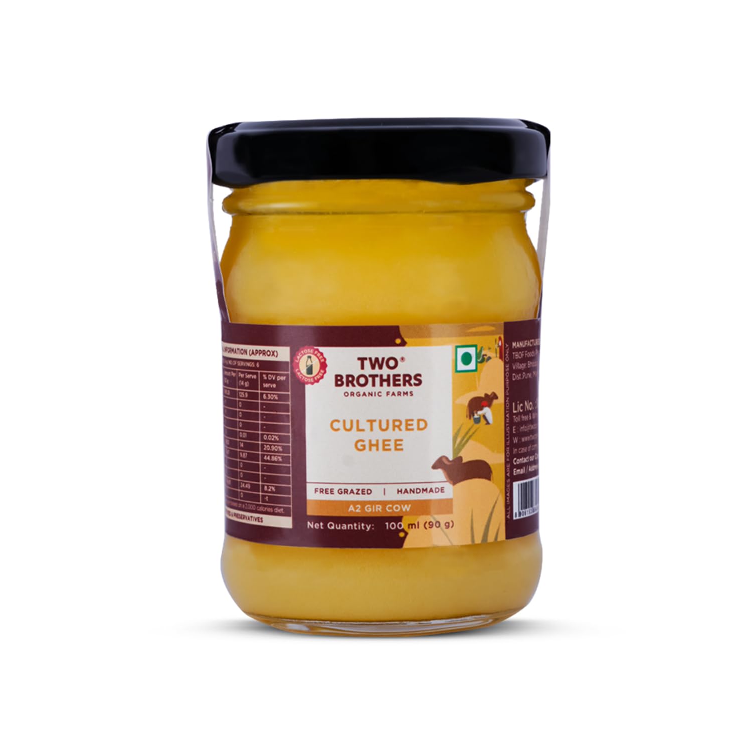 Two Brothers Organic Farms - A2 Ghee Cultured Cow Desi Ghee | 100% Pure and Natural - Desi Ghee - Highly Nutritious - Boost Immunity & Energy - Safuron