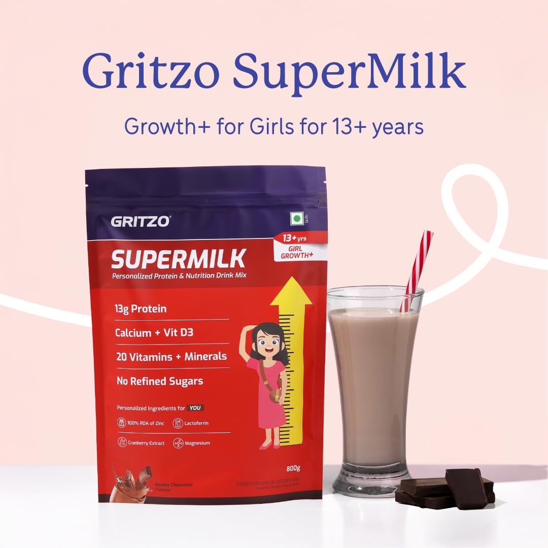 Gritzo Supermilk Height+ Health Drink For 13+Y Girls - Double Chocolate Gritzo