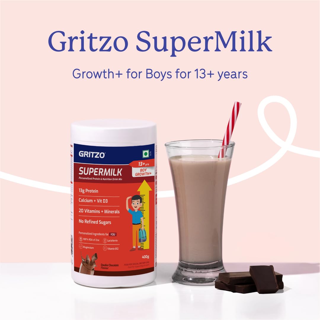 Gritzo Supermilk Height+ Health Drink For 13+Y Boys - Double Chocolate Gritzo