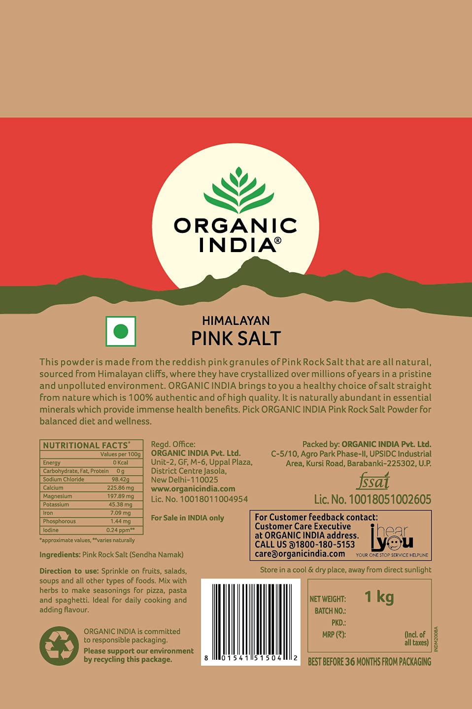 Organic India Himalayan Pink Rock Salt Organic India