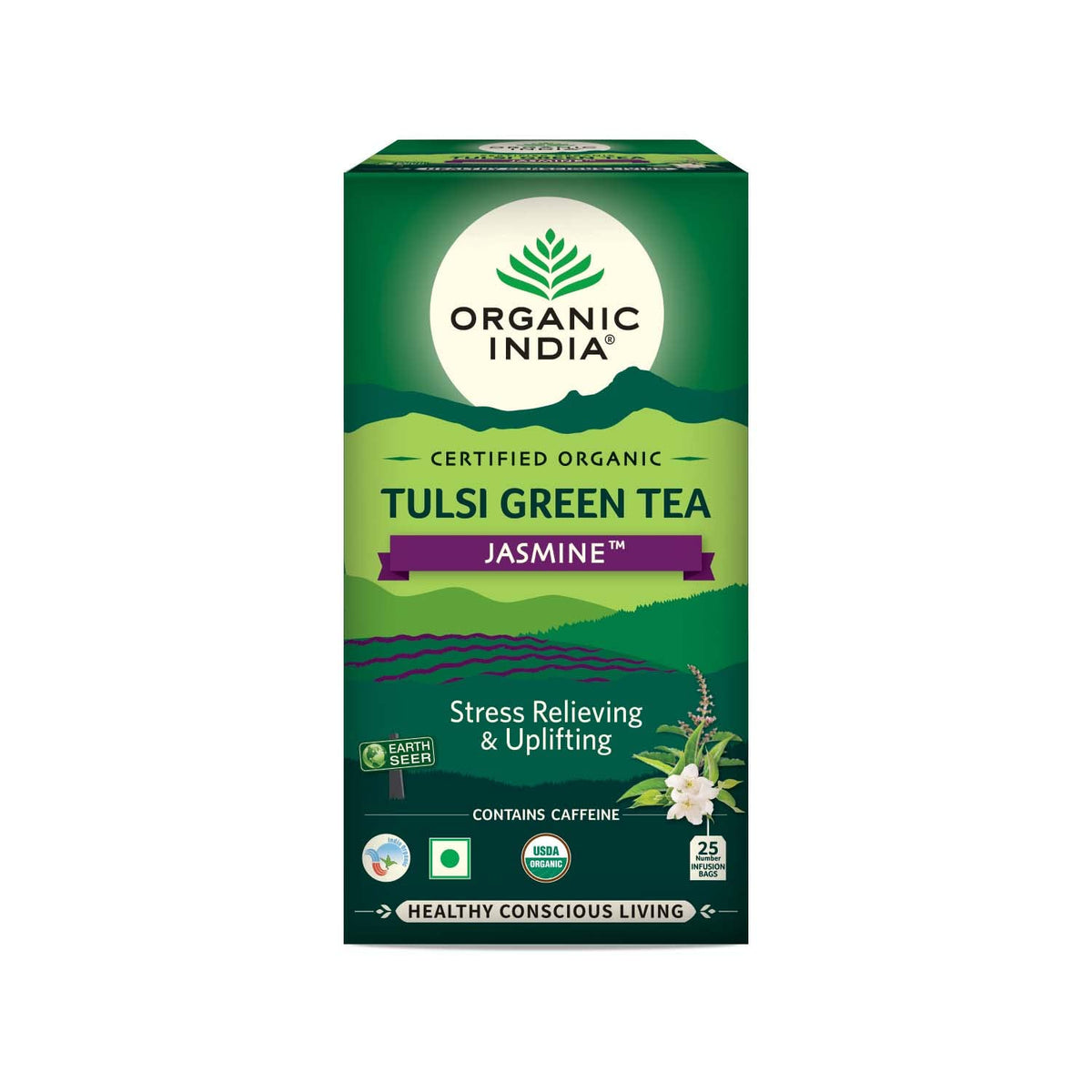 Organic India Tulsi Green Tea Jasmine 25 Tea Bags - Safuron