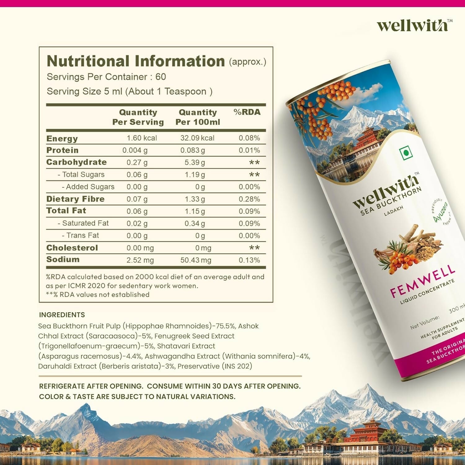 Wellwith Sea Buckthorn Femwin (Femwell) Ayurvedic Juice Wellwith
