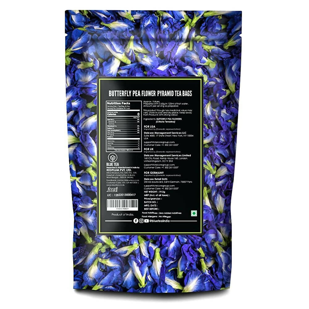 Blue Tea Butterfly Pea Herbal Tea Bags | Anti-Oxidant Rich Herbal Flower Based Caffeine Free - No Preservatives | Detox Tea Natural Premium Herbal Tea Blue Tea