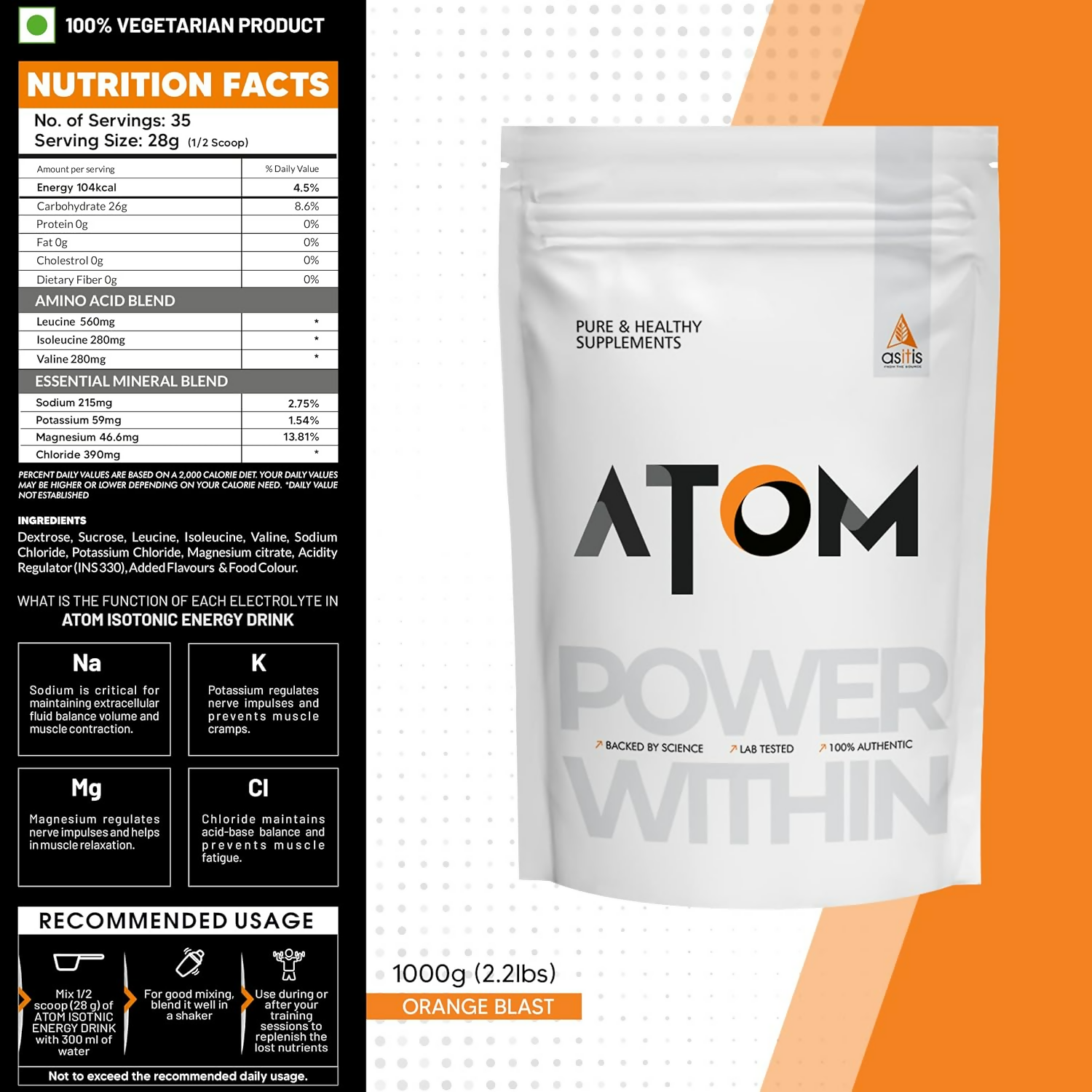 As-It-Is Atom Isotonic Energy Drink Orange Blast Flavor AS-IT-IS Nutrition