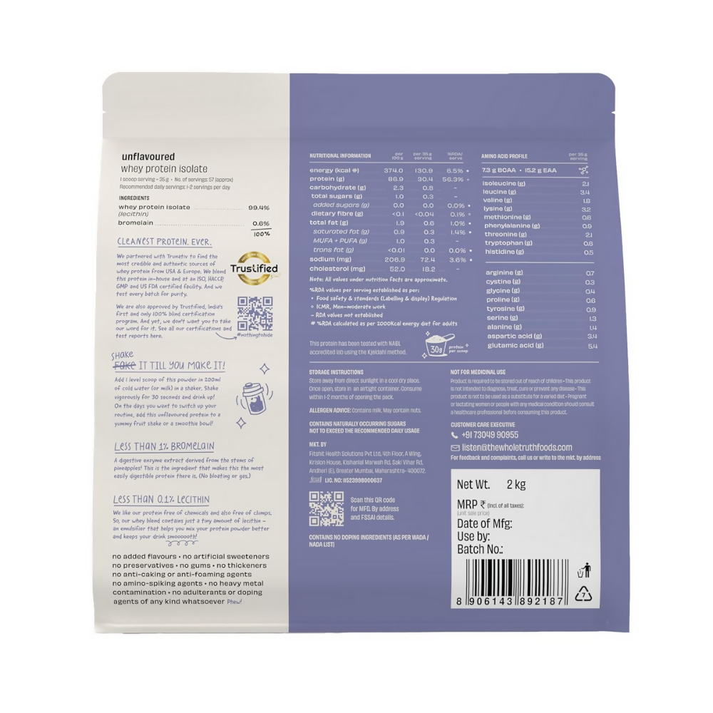 The Whole Truth Whey Protein Isolate Unflavoured The Whole Truth
