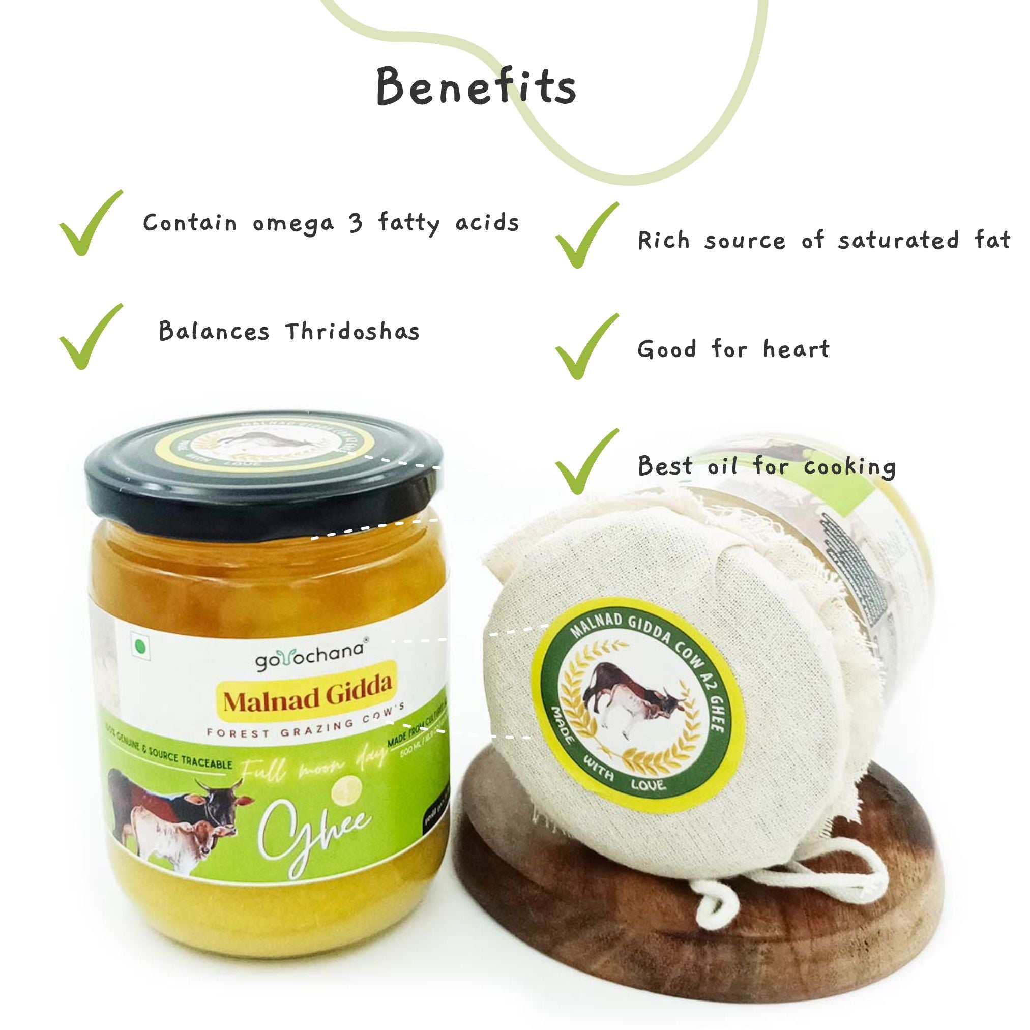 Gorochana 100% Source Traceable Desi Malnad Gidda A2 Full Moon Day Bilona Cow Ghee | Pure Ghee | Organic Ghee Gorochana
