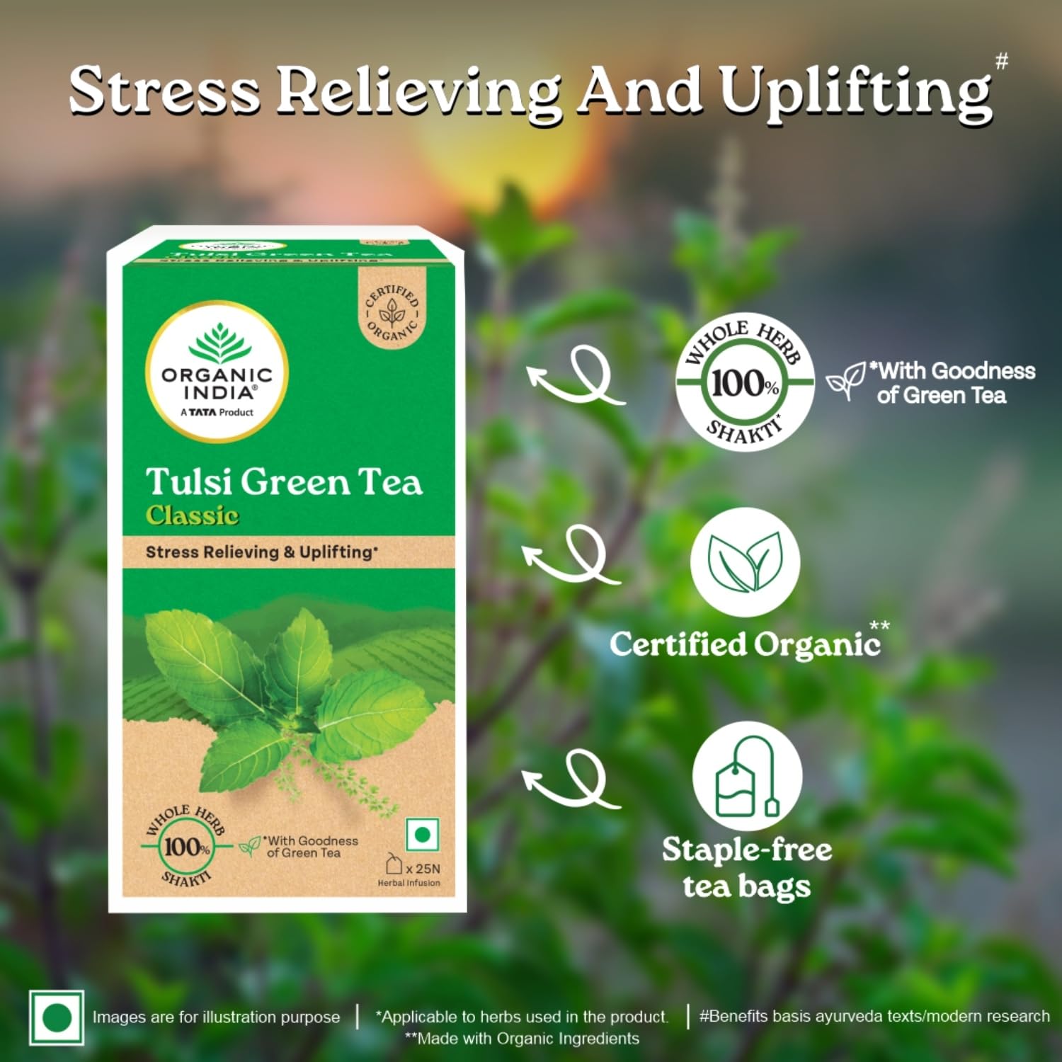 Organic India Tulsi Green Tea Classic 25 Tea bags Organic India
