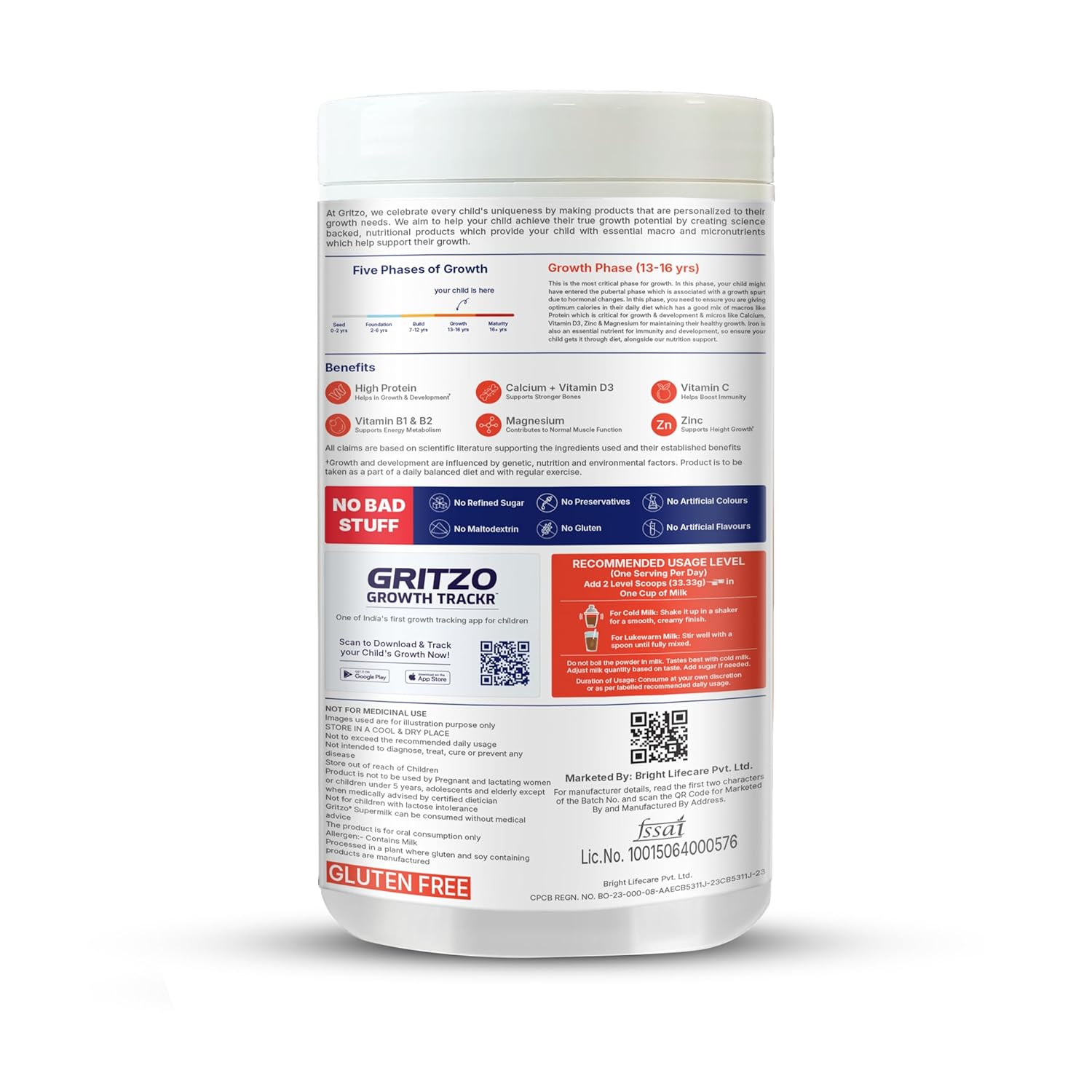Gritzo Supermilk Overall Growth Powder 13+Y (Teen Athletes), Health Drink For Boys Gritzo
