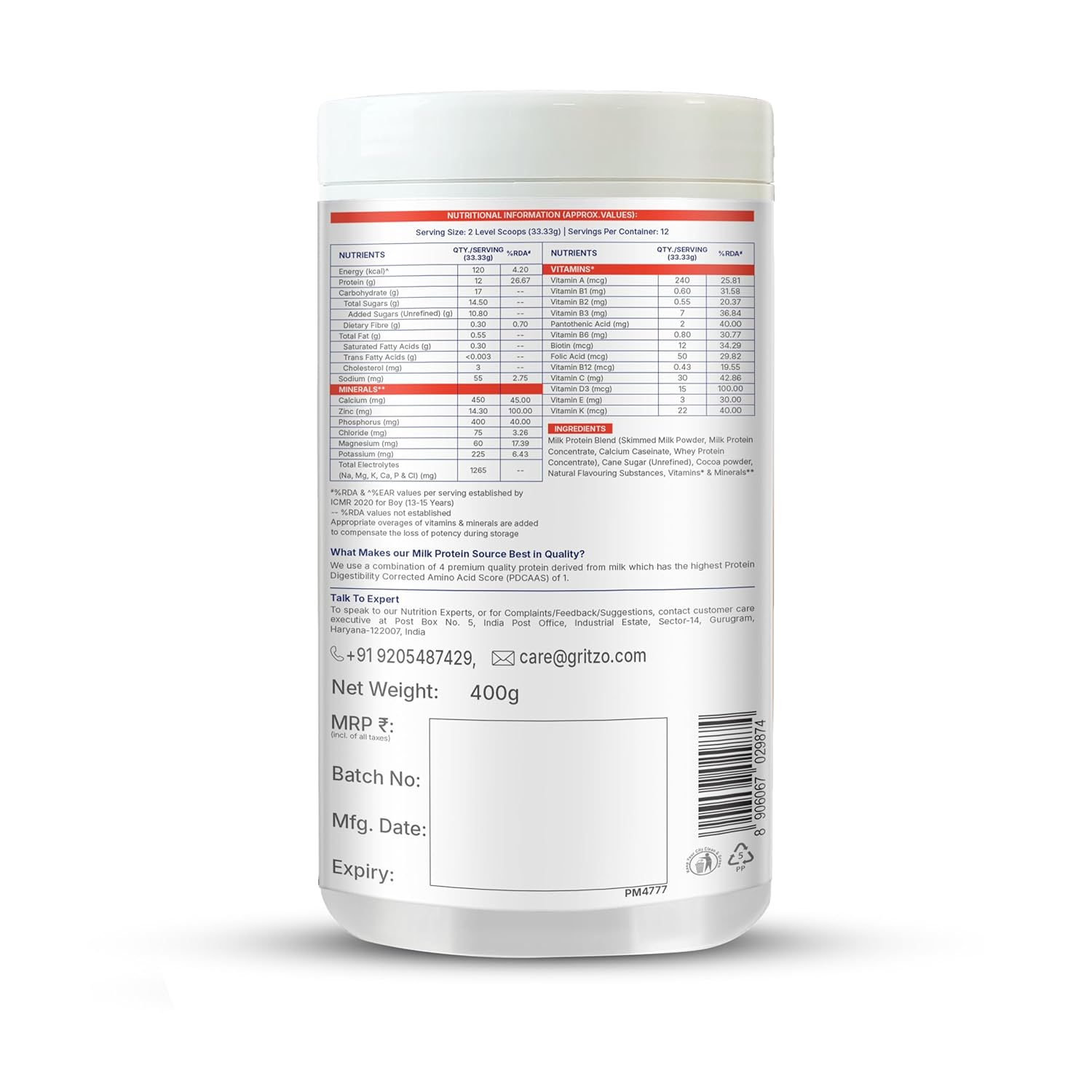 Gritzo Supermilk Overall Growth Powder 13+Y (Teen Athletes), Health Drink For Boys Gritzo