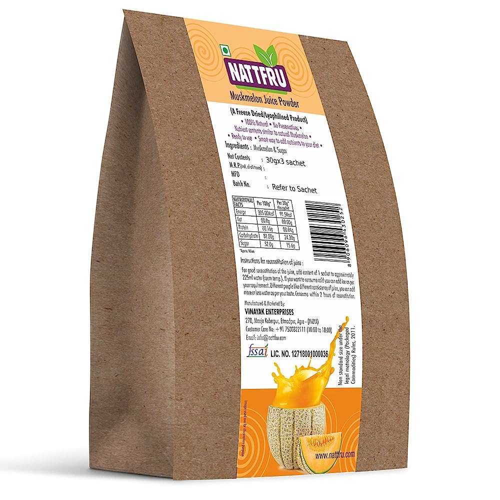 Nattfru Muskmelon Juice Powder - 90g (3 Packs X 30g each- Inside) Nattfru