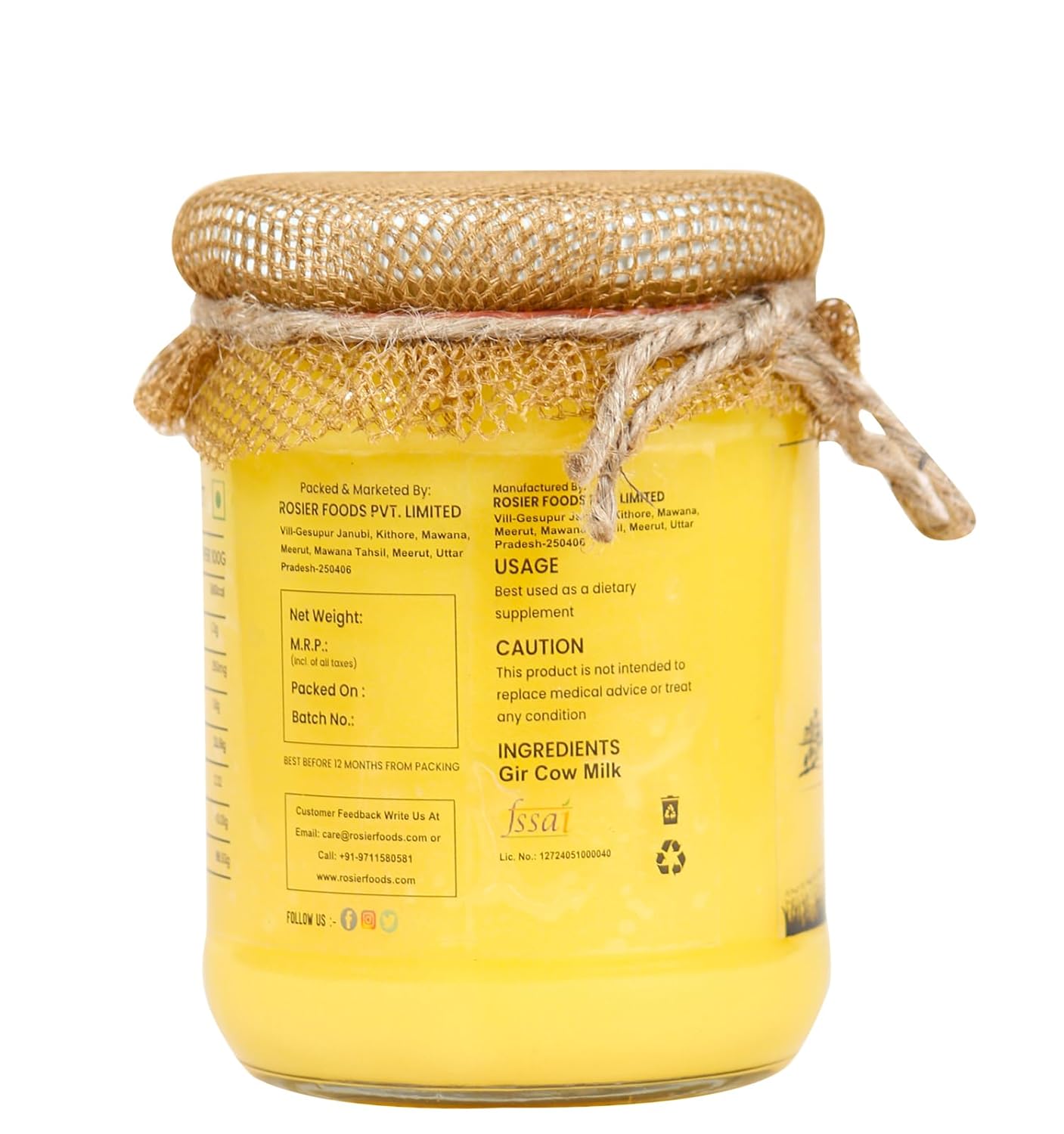 Rosier A2 Gir Cow Bilona Ghee | Traditional Bilona Method A2 Cow Ghee Rosier