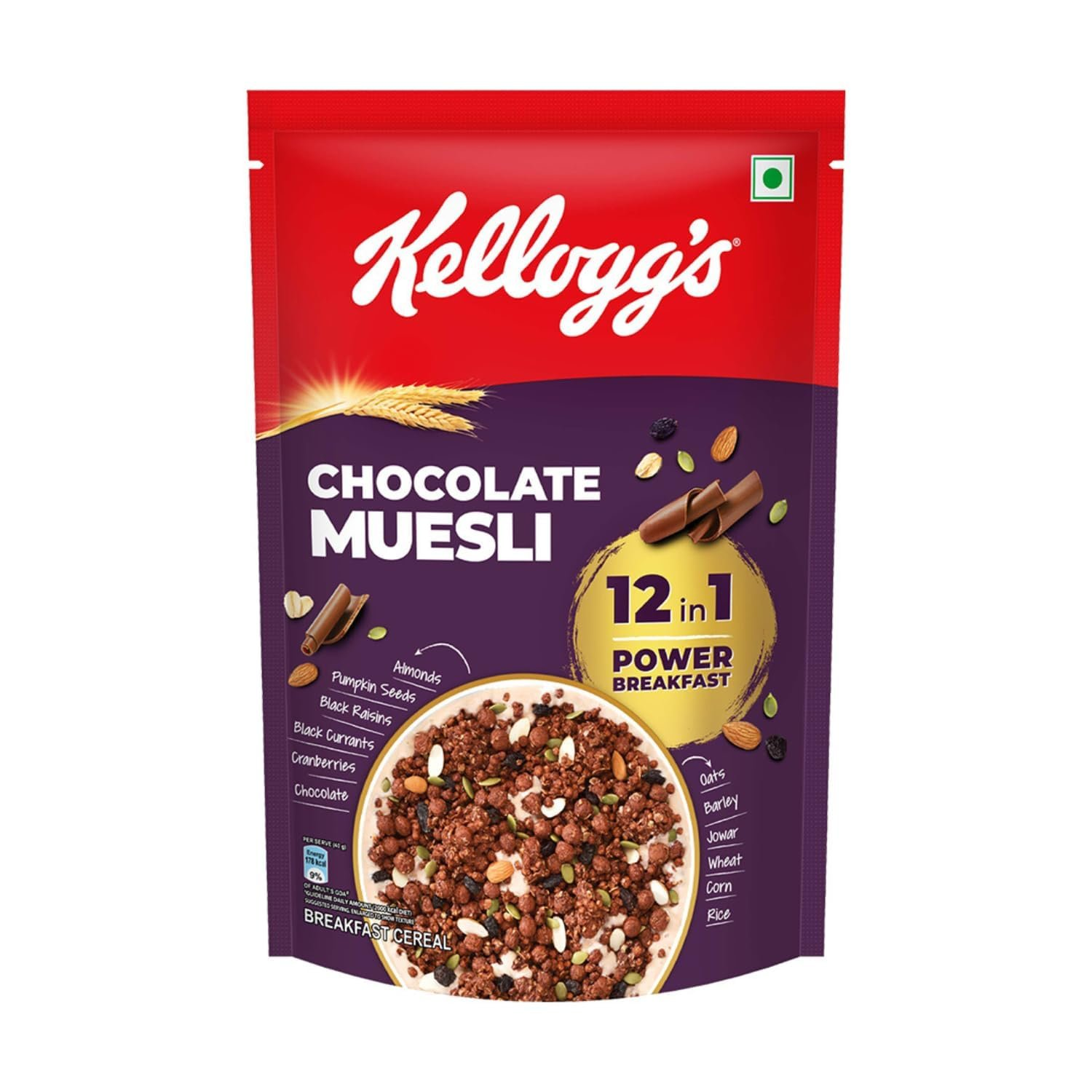 New Kellogg's Chocolate Muesli 57% Multigrain, Fruit, Nut & Seeds - Safuron