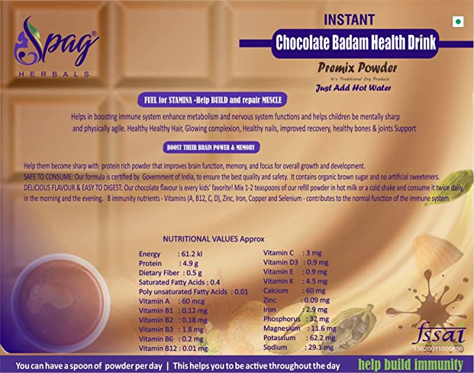 Spag Herbals Chocolate Badam Health Drink Instant Premix Powder Spag Herbals