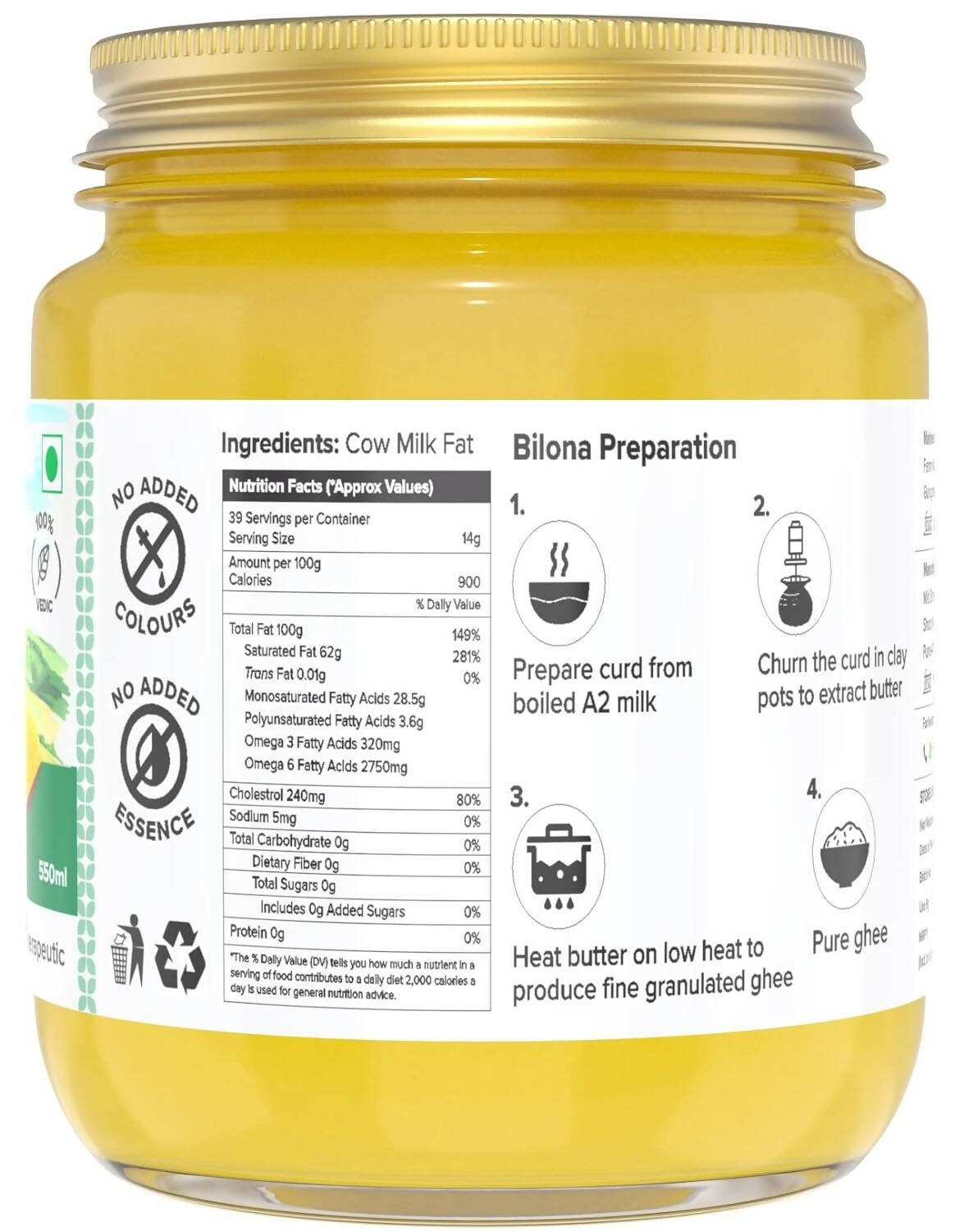 Farm Naturelle A2 Vedic Sahiwal Ghee - Desi Cow Ghee | Natural, Healthy, and Pure | Cultured Cow Ghee Farm Naturelle