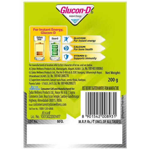 Glucon-D Instant Energy Health Drink - Nimbu Pani | Nimbu Pani Flavoured Glucose Powder | Instant Energy & Immunity Recharge | With Vitamin C & Calcium Glucon-D