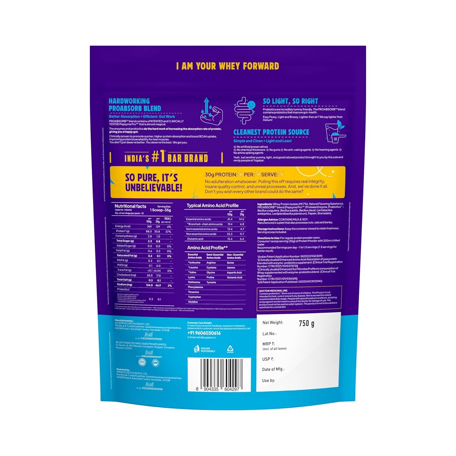 Yoga Bar Pro Clean Whey Protein Isolate Powder Yoga Bar