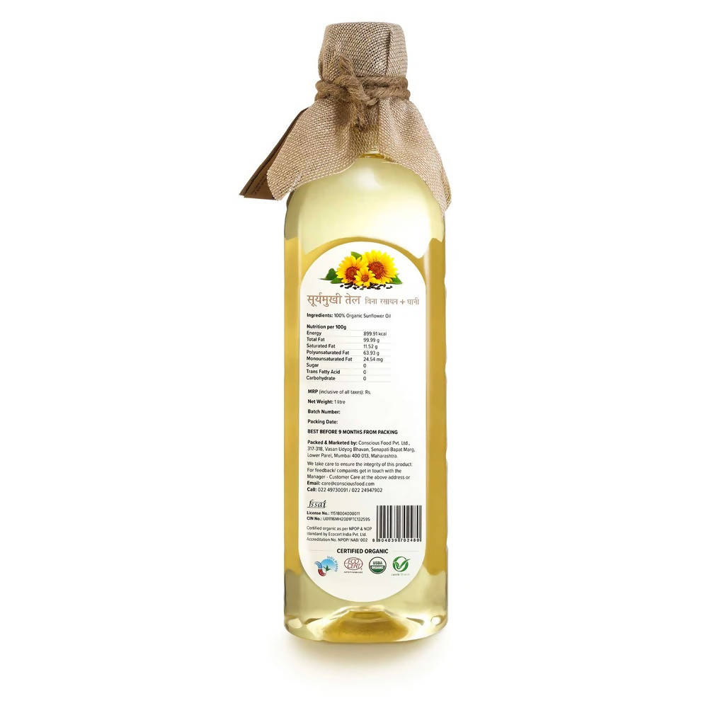 Conscious Food Organic Sunflower Cold Pressed Oil Conscious Food