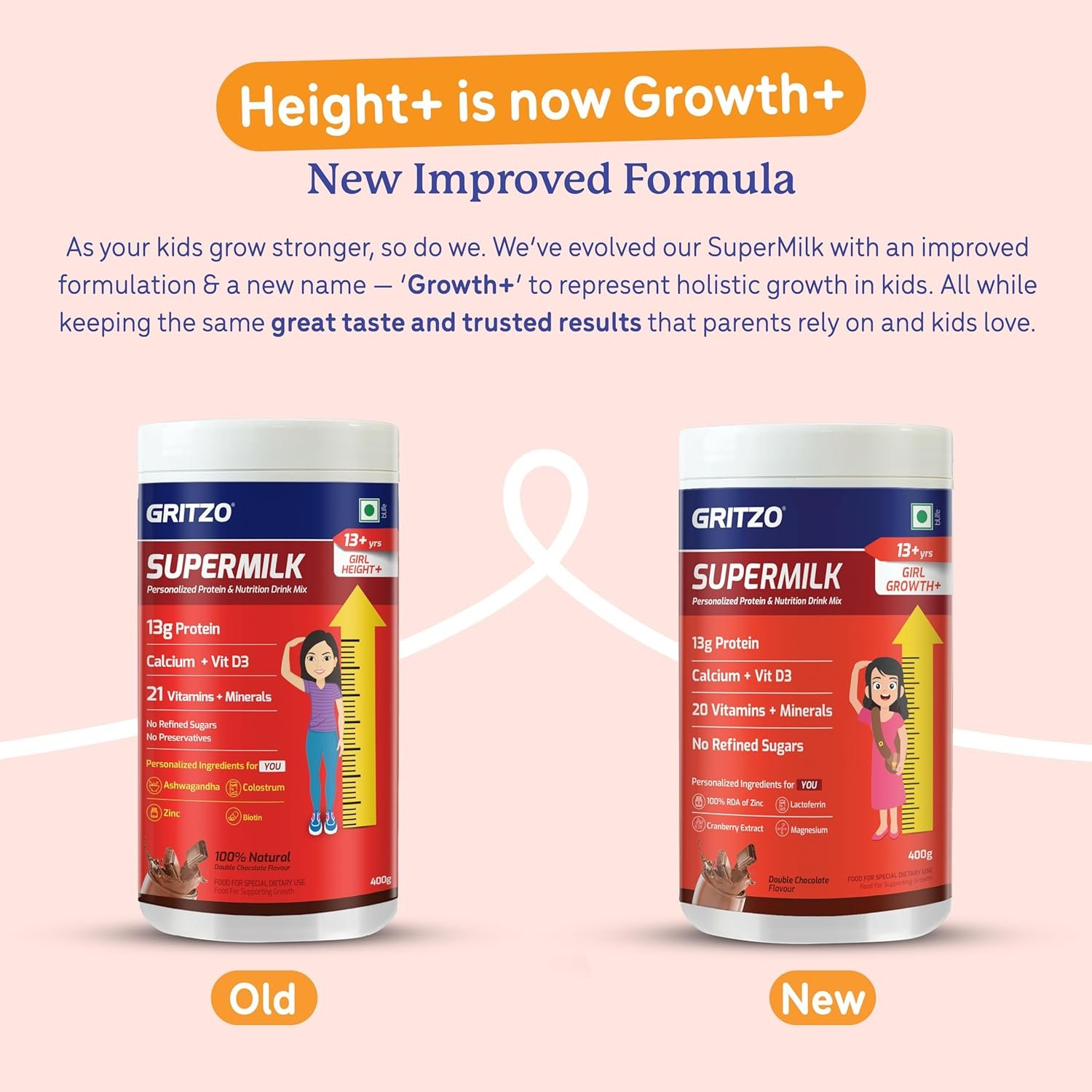 Gritzo Supermilk Height+ Health Drink For 13+Y Girls - Double Chocolate Gritzo