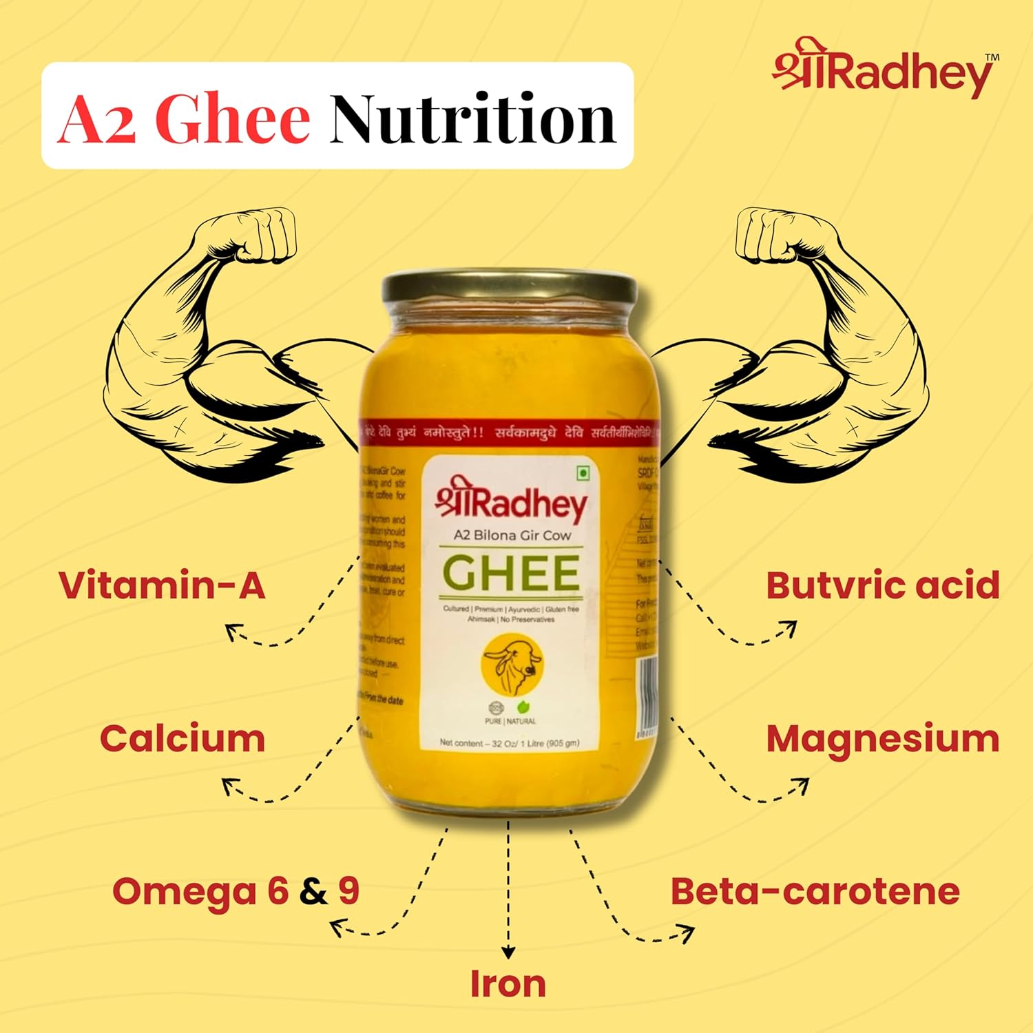 Shreeradhey A2 Bilona Gir Cow Ghee | Bilona Ghee 100% Pure | Churned From Curd | Homemade Organic Authentic Cow Ghee Shreeradhey