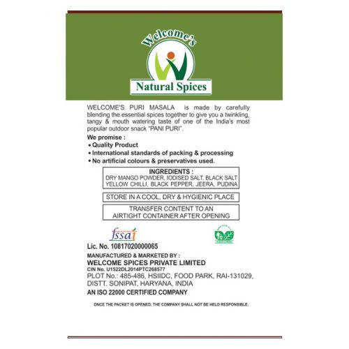 Welcome’s Natural Spices Pani Puri Masala Powder Welcome’s Natural Spices
