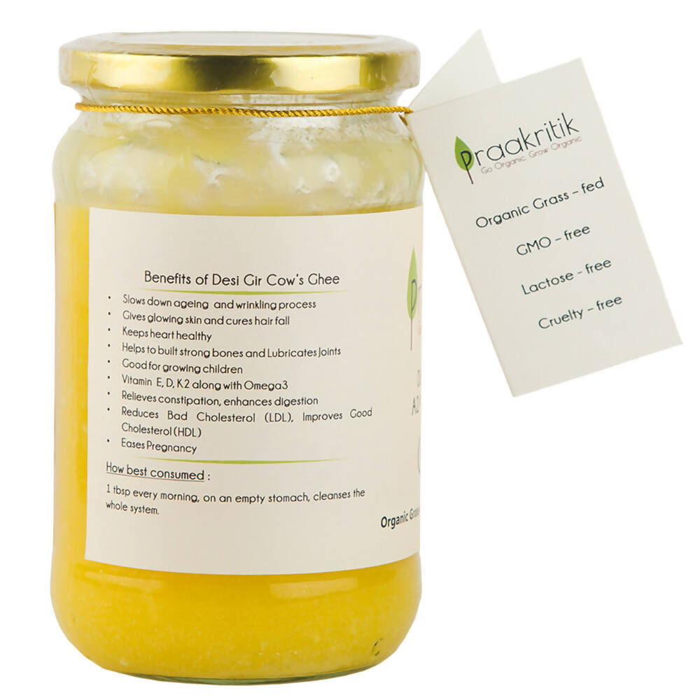Praakritik Natural Desi Gir Cow A2 Ghee | Organic Grassfed - Vegetarian GMO Free Lactose Free - Cow Ghee Praakritik