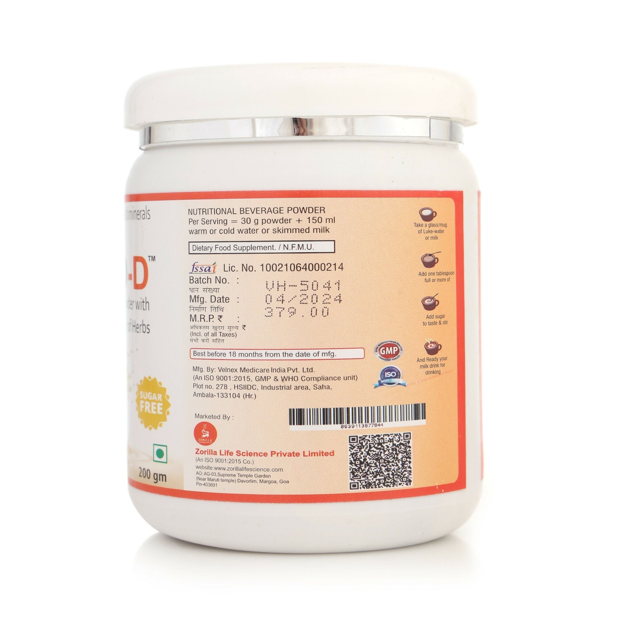 Zorilla Life Science Zoripro-D Protein Powder - Vanilla I Fortified with Protein I Multivitamin I Multimineral I Protein Powder with power of Herbs I Milk Protein with Power of Ashwagandha Zorilla Life Science