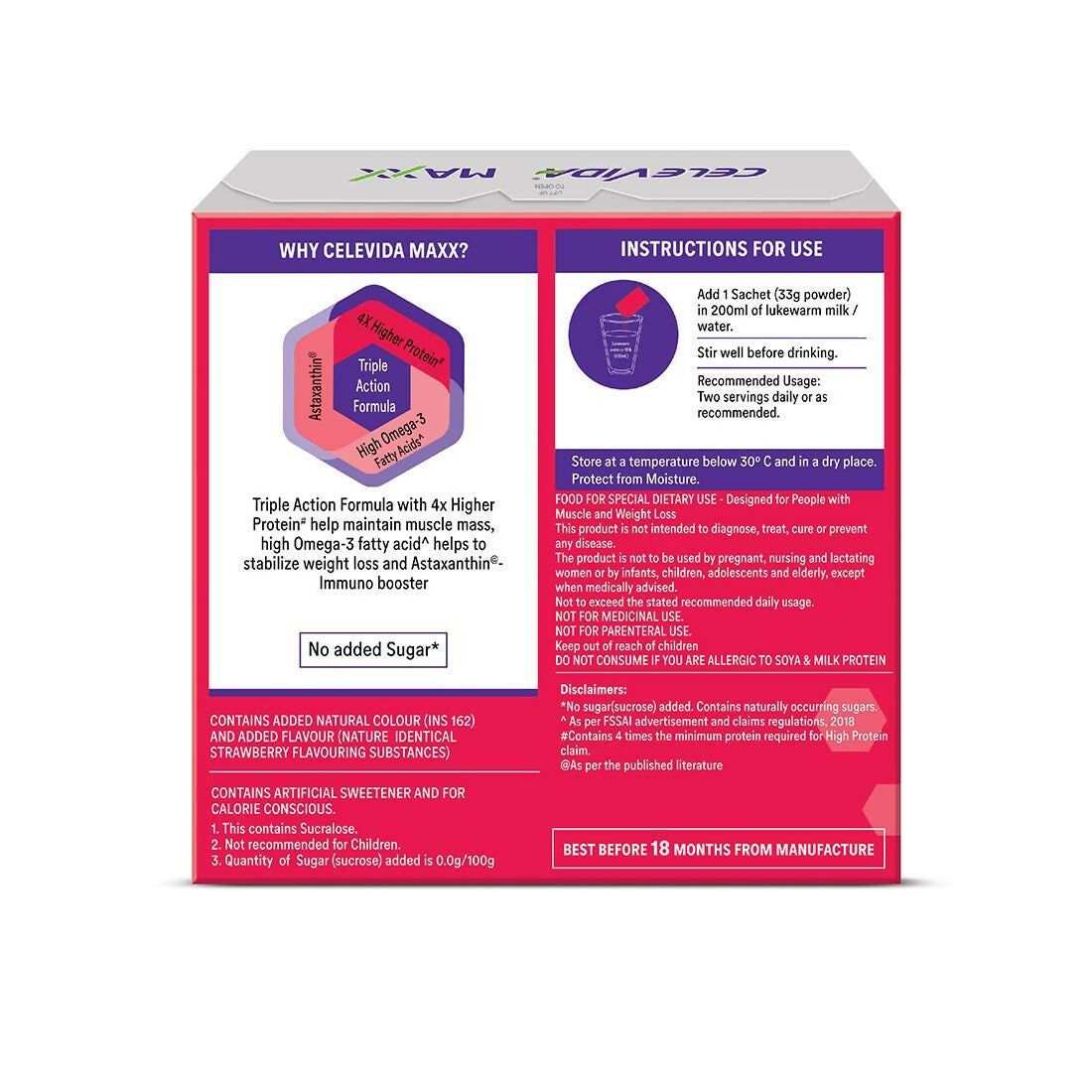 Celevida Maxx Nutrition Powder Sachets - Strawberry Flavor Acuraglobe