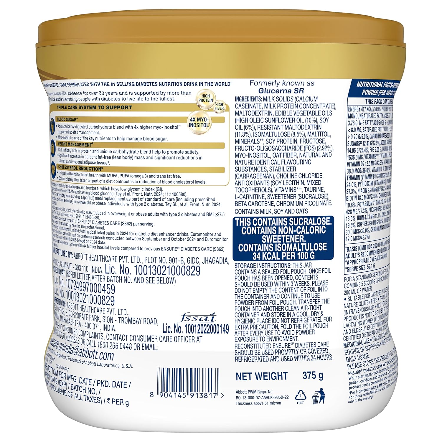 Ensure Diabetes Care Powder Vanilla Flavour - Sugar Free Health Drink Ensure