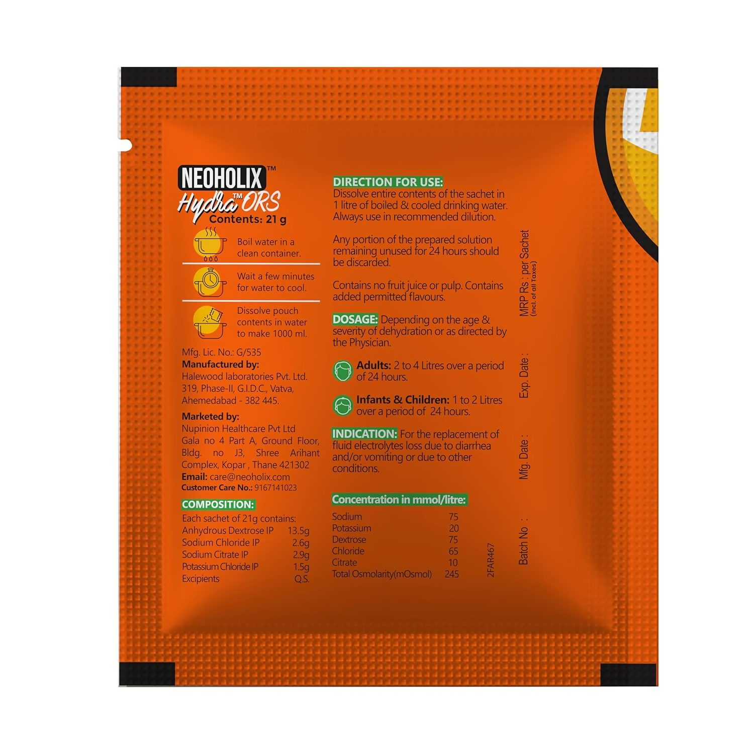 NeoHolix Hydra ORS Sachets Orange Flavour NeoHolix
