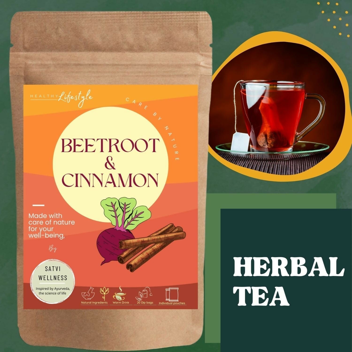 Satvi Wellness Beetroot Cinnamon Tea Bags | Herbal Tea Satvi Wellness