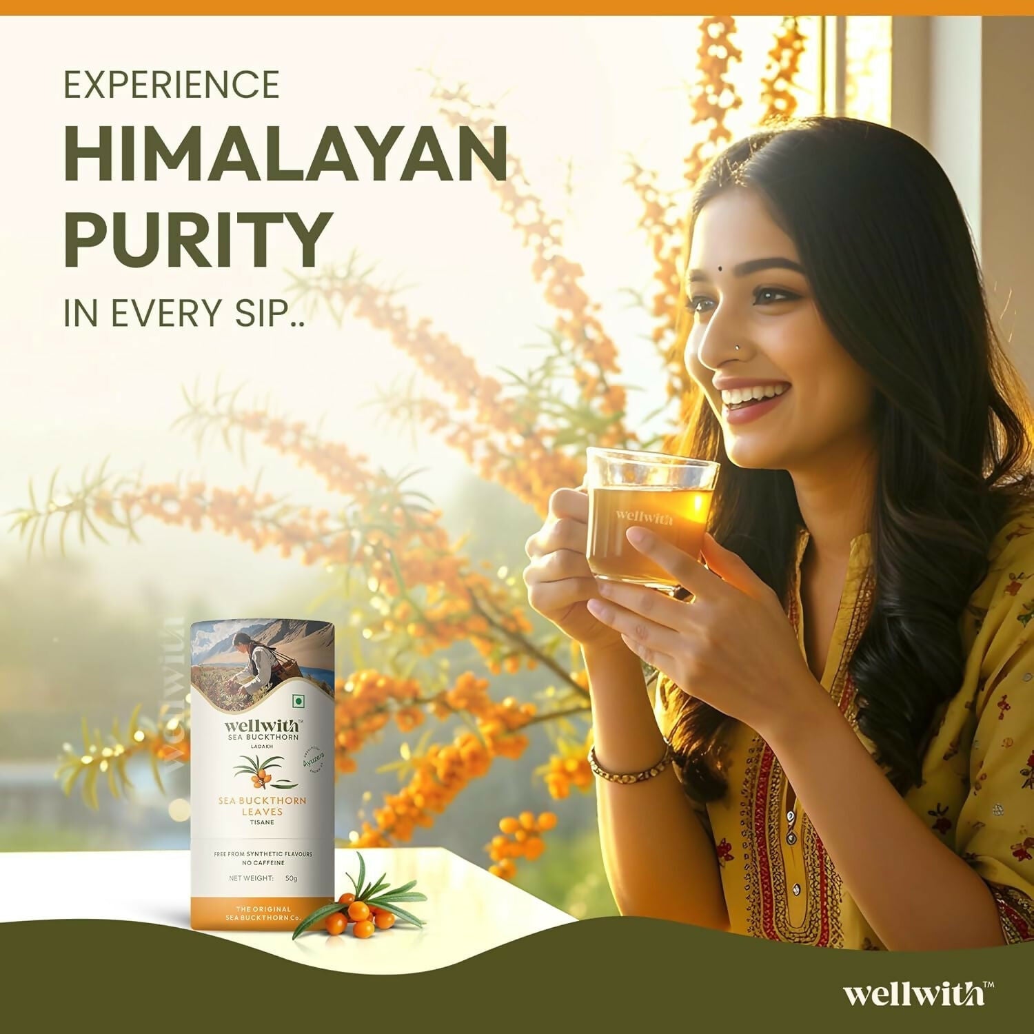 Wellwith Sea Buckthorn Raw Leaves Tea - Himalayan Herbal Leaf Tea Wellwith