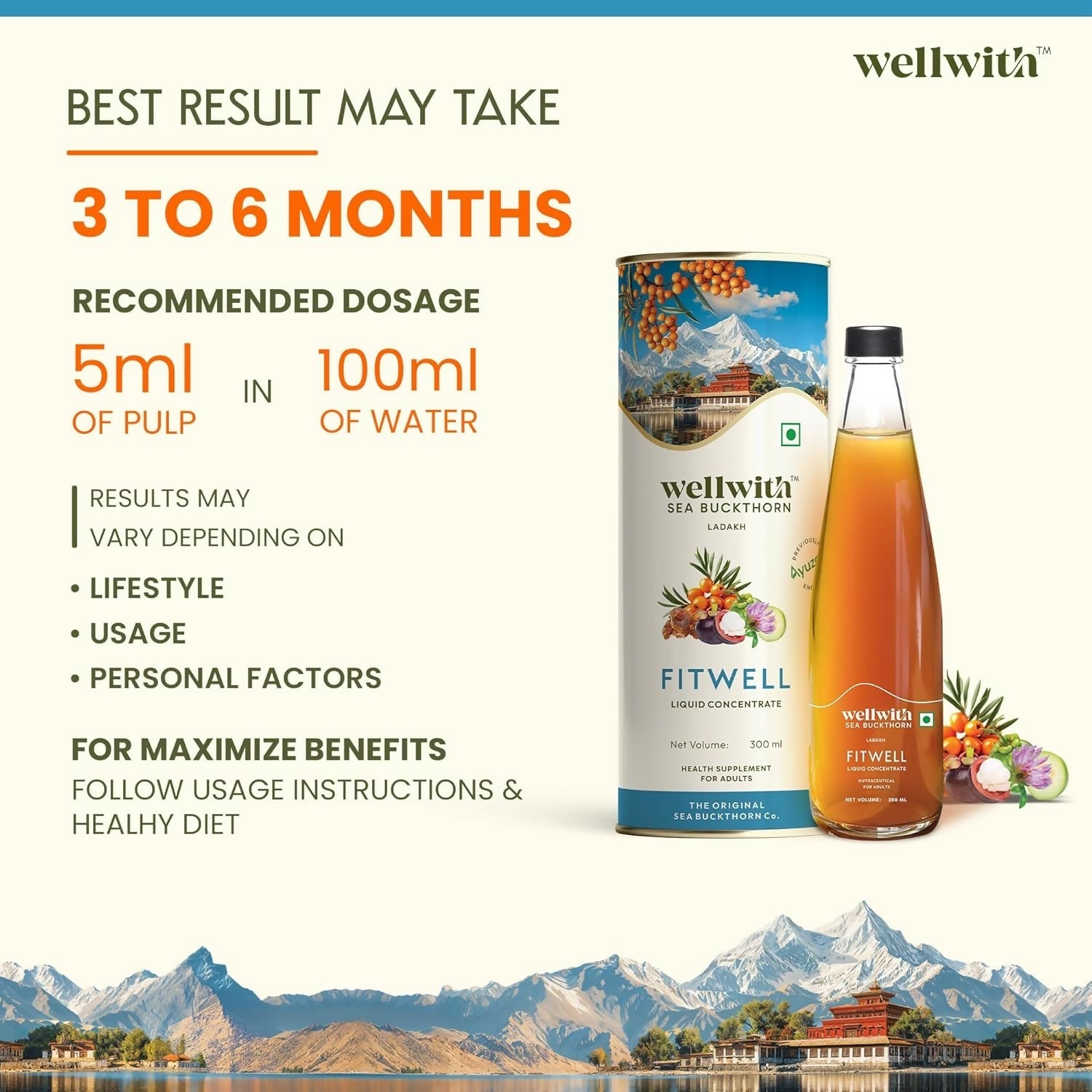 Wellwith Fitwell Juice – Himalayan Sea Buckthorn + Garcinia, Kokum & Punarnava Wellwith