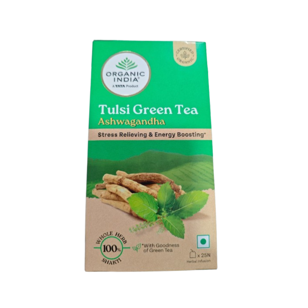 Organic India Tulsi Green Tea Ashwagandha - Herbal Sleep Tea, Caffine Free Organic India