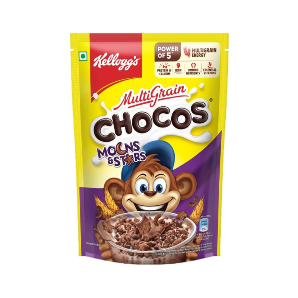 Kellogg's Multigrain Chocos Moons & Stars, High In Calcium & Protein,Essential Vitamins,Iron & Immuno Nutrients - Safuron