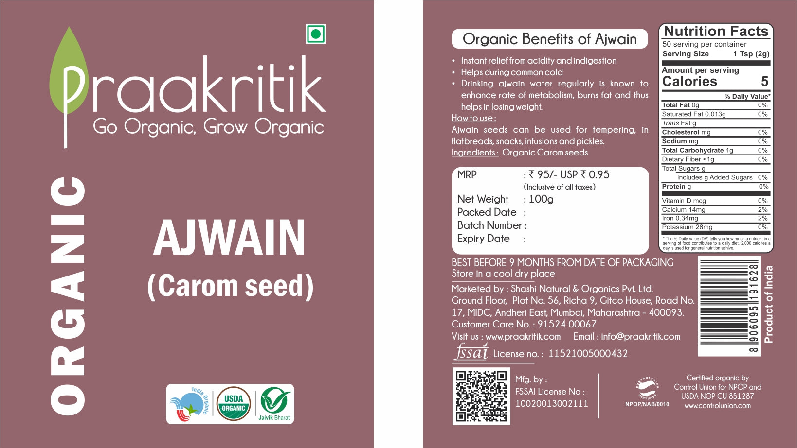Praakritik Organic Ajwain Praakritik